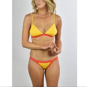 MILLY Yellow Orange Color Block Capri Triangle Bikini Top & Bottom Set size L